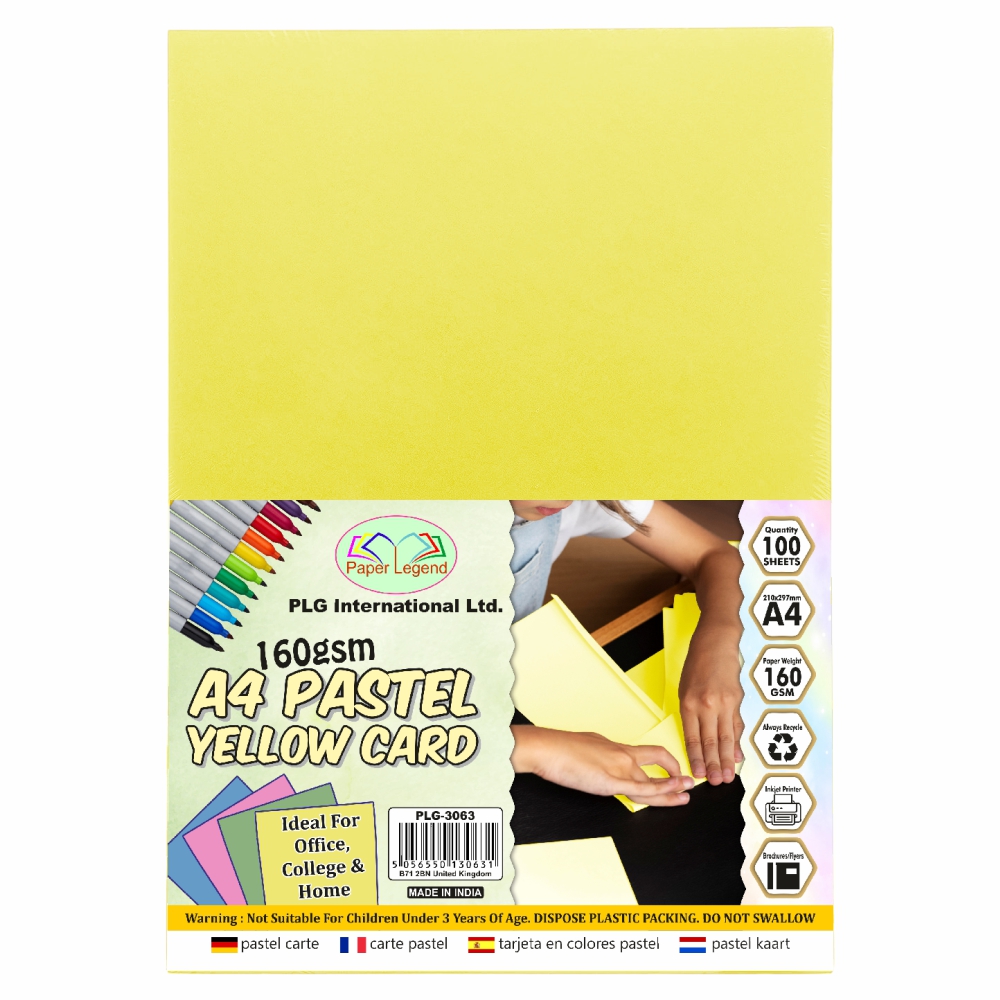 PLG A4 Pastel Yellow Card 160GSM 100 Sheets